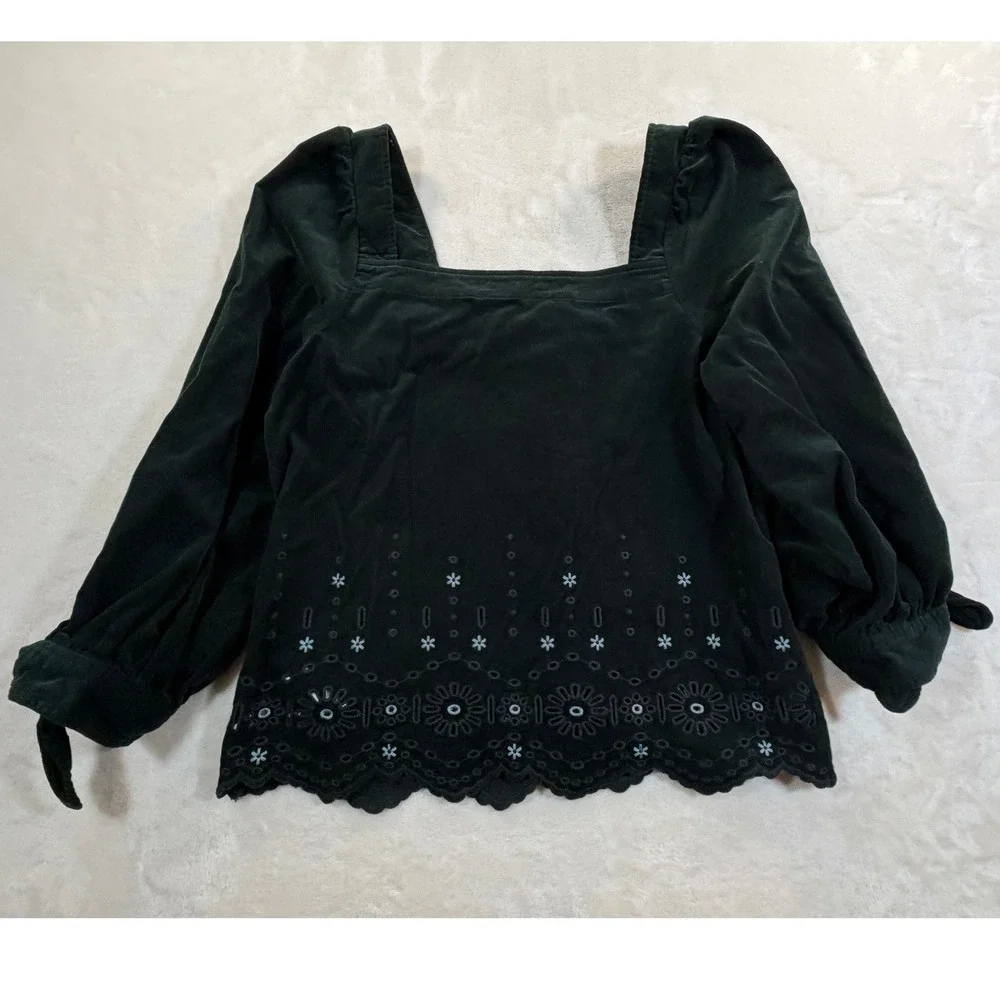 Madewell Green Eyelet Corduroy Button Front Top Women S Excellent